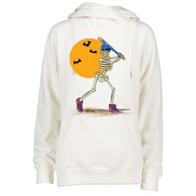 Baseball Skeleton Halloween Baseball Halloween Womens Funnel Neck Pullover Hood