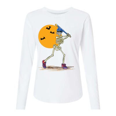 Baseball Skeleton Halloween Baseball Halloween Womens Cotton Relaxed Long Sleeve T-Shirt