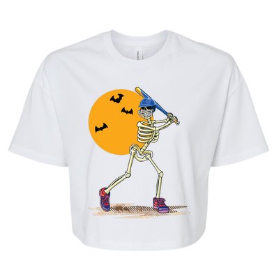 Baseball Skeleton Halloween Baseball Halloween Bella+Canvas Jersey Crop Tee