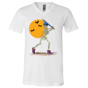 Baseball Skeleton Halloween Baseball Halloween V-Neck T-Shirt