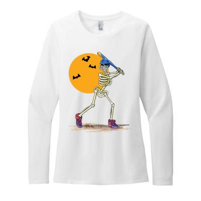 Baseball Skeleton Halloween Baseball Halloween Womens CVC Long Sleeve Shirt