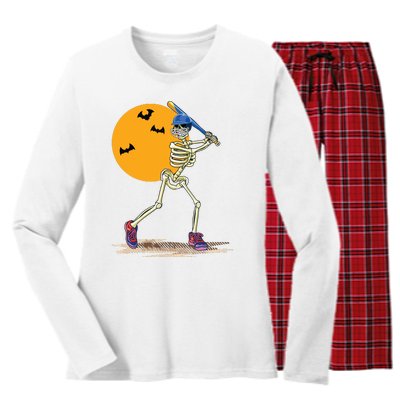 Baseball Skeleton Halloween Baseball Halloween Women's Long Sleeve Flannel Pajama Set 