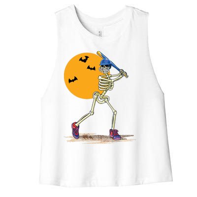 Baseball Skeleton Halloween Baseball Halloween Women's Racerback Cropped Tank