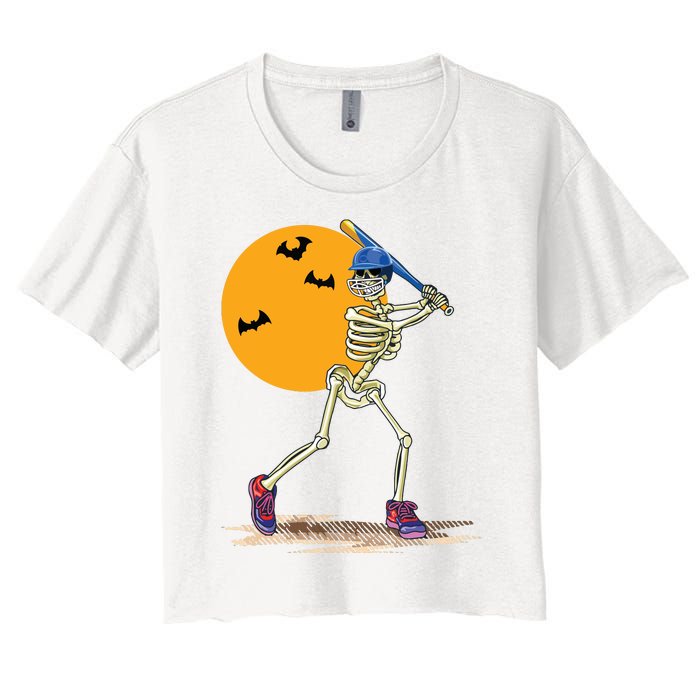 Baseball Skeleton Halloween Baseball Halloween Women's Crop Top Tee