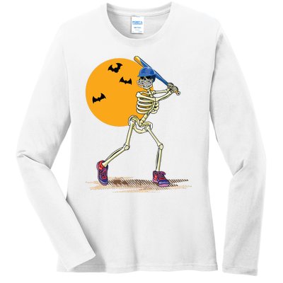 Baseball Skeleton Halloween Baseball Halloween Ladies Long Sleeve Shirt