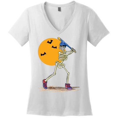 Baseball Skeleton Halloween Baseball Halloween Women's V-Neck T-Shirt