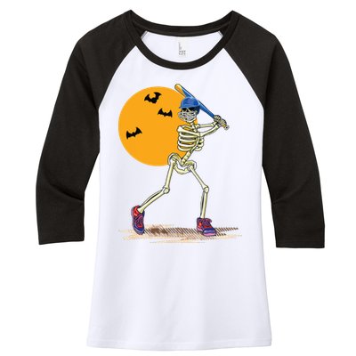 Baseball Skeleton Halloween Baseball Halloween Women's Tri-Blend 3/4-Sleeve Raglan Shirt