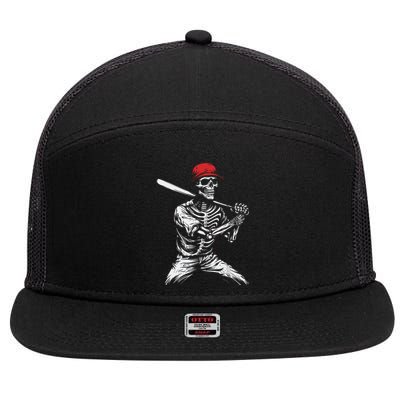 Baseball Skeleton Halloween Baseball Player 7 Panel Mesh Trucker Snapback Hat