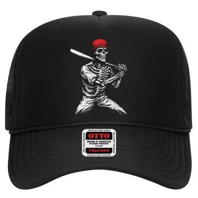 Baseball Skeleton Halloween Baseball Player High Crown Mesh Back Trucker Hat