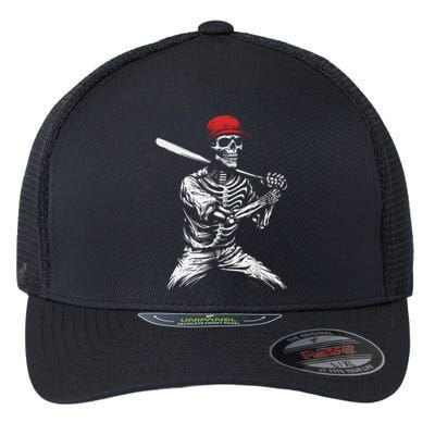 Baseball Skeleton Halloween Baseball Player Flexfit Unipanel Trucker Cap