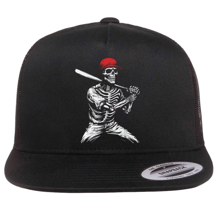 Baseball Skeleton Halloween Baseball Player Flat Bill Trucker Hat