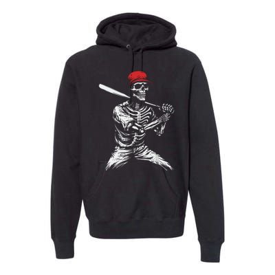 Baseball Skeleton Halloween Baseball Player Premium Hoodie