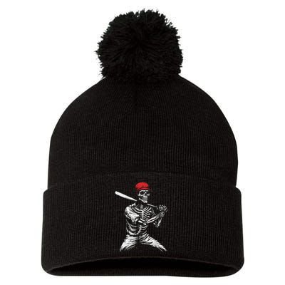 Baseball Skeleton Halloween Baseball Player Pom Pom 12in Knit Beanie