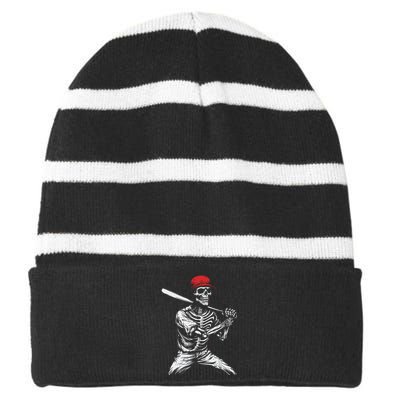 Baseball Skeleton Halloween Baseball Player Striped Beanie with Solid Band