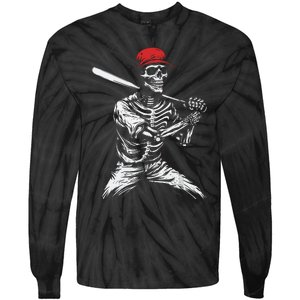 Baseball Skeleton Halloween Baseball Player Tie-Dye Long Sleeve Shirt