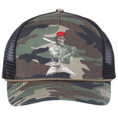 Baseball Skeleton Halloween Baseball Player Retro Rope Trucker Hat Cap