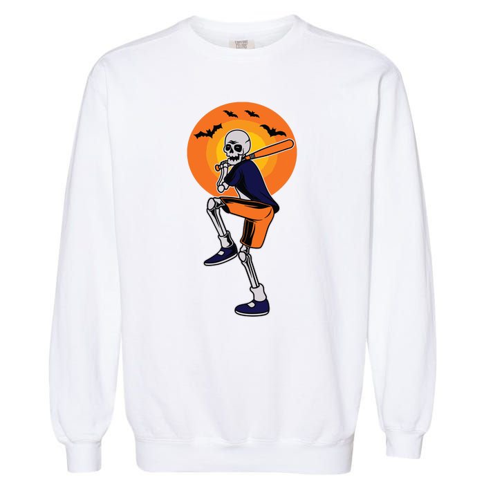 Baseball Skeleton Halloween Boy Baseball Halloween Garment-Dyed Sweatshirt