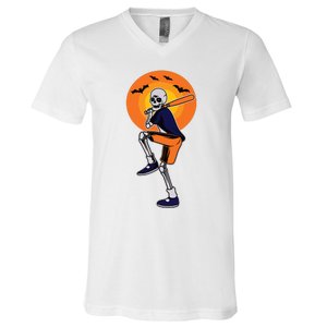 Baseball Skeleton Halloween Boy Baseball Halloween V-Neck T-Shirt