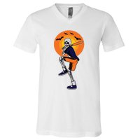 Baseball Skeleton Halloween Boy Baseball Halloween V-Neck T-Shirt