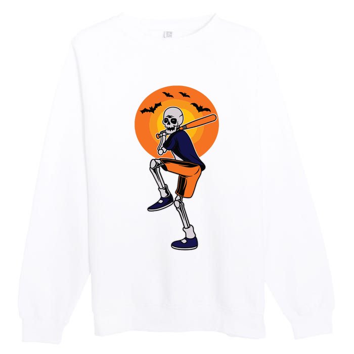 Baseball Skeleton Halloween Boy Baseball Halloween Premium Crewneck Sweatshirt