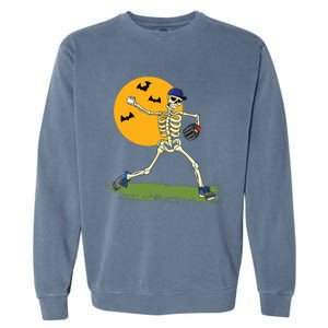 Baseball Skeleton Halloween Boy Baseball Halloween Garment-Dyed Sweatshirt