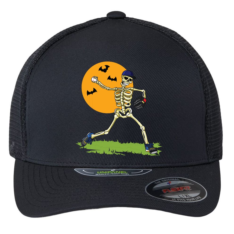 Baseball Skeleton Halloween Boy Baseball Halloween Flexfit Unipanel Trucker Cap