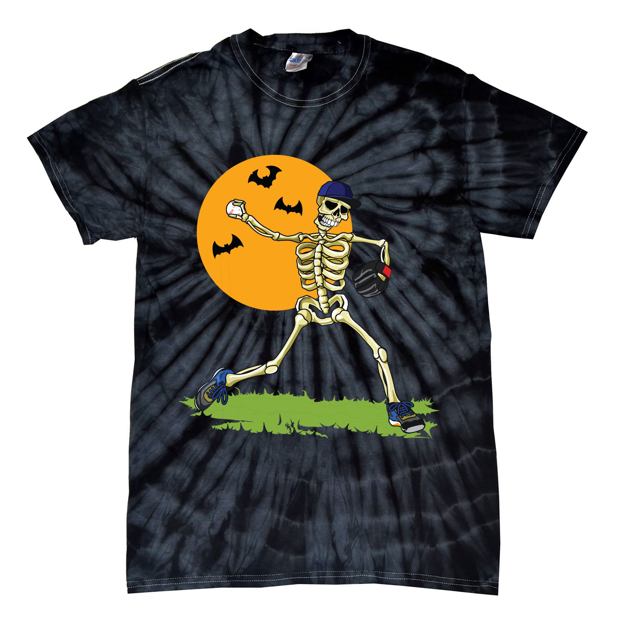 Baseball Skeleton Halloween Boy Baseball Halloween Tie-Dye T-Shirt