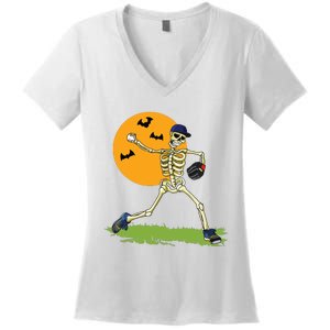 Baseball Skeleton Halloween Boy Baseball Halloween Women's V-Neck T-Shirt