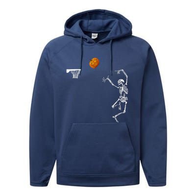 Basketball Skeleton Halloween Skeleton Pumpkin Performance Fleece Hoodie