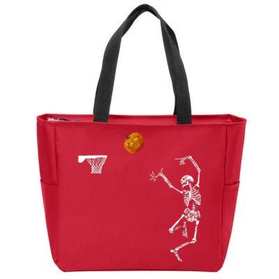 Basketball Skeleton Halloween Skeleton Pumpkin Zip Tote Bag