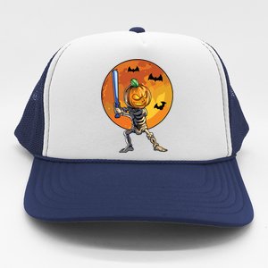 Baseball Skeleton Halloween Boy Baseball Halloween Trucker Hat