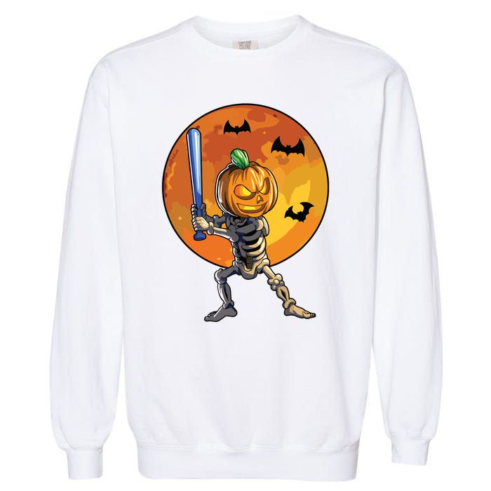 Baseball Skeleton Halloween Boy Baseball Halloween Garment-Dyed Sweatshirt