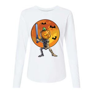 Baseball Skeleton Halloween Boy Baseball Halloween Womens Cotton Relaxed Long Sleeve T-Shirt