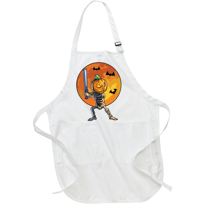 Baseball Skeleton Halloween Boy Baseball Halloween Full-Length Apron With Pockets