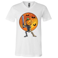 Baseball Skeleton Halloween Boy Baseball Halloween V-Neck T-Shirt