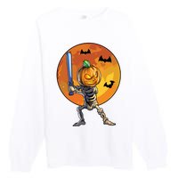 Baseball Skeleton Halloween Boy Baseball Halloween Premium Crewneck Sweatshirt