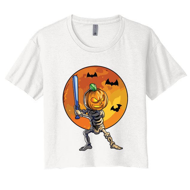 Baseball Skeleton Halloween Boy Baseball Halloween Crop Top