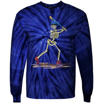 Baseball Skeleton Halloweenchalloween Tie-Dye Long Sleeve Shirt