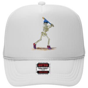 Baseball Skeleton Halloweenchalloween High Crown Mesh Back Trucker Hat