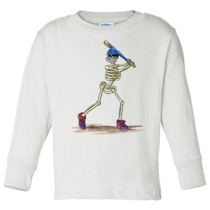 Baseball Skeleton Halloweenchalloween Toddler Long Sleeve Shirt