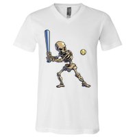 Baseball Skeleton Halloween Boy Baseball Halloween V-Neck T-Shirt