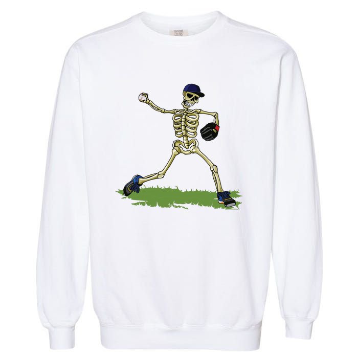 Baseball Skeleton Halloween Boy Baseball Halloween Garment-Dyed Sweatshirt