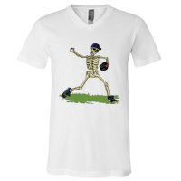 Baseball Skeleton Halloween Boy Baseball Halloween V-Neck T-Shirt