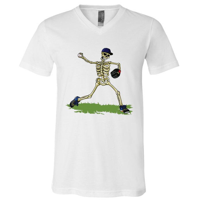 Baseball Skeleton Halloween Boy Baseball Halloween V-Neck T-Shirt