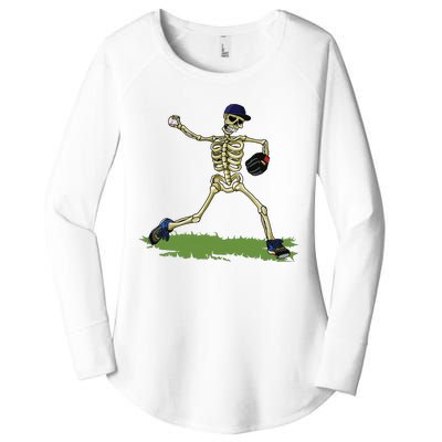 Baseball Skeleton Halloween Boy Baseball Halloween Women's Perfect Tri Tunic Long Sleeve Shirt