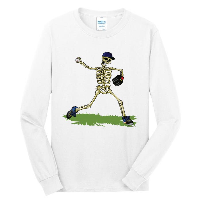 Baseball Skeleton Halloween Boy Baseball Halloween Tall Long Sleeve T-Shirt