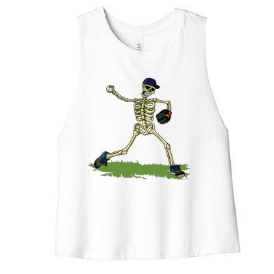 Baseball Skeleton Halloween Boy Baseball Halloween Women's Racerback Cropped Tank