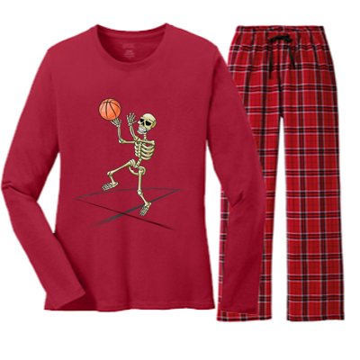 Basketball Skeleton Halloween Basketball Halloween Women's Long Sleeve Flannel Pajama Set 