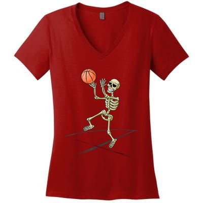 Basketball Skeleton Halloween Basketball Halloween Women's V-Neck T-Shirt