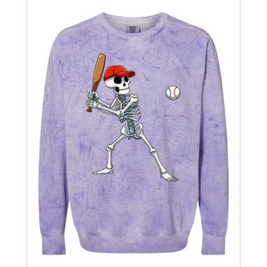 Baseball Skeleton Halloween Skeleton Playing Baseball Colorblast Crewneck Sweatshirt